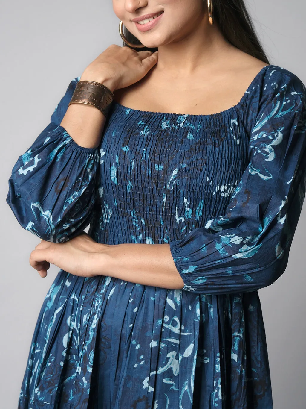 Ekisha's women shibori printed navy cotton midi dress
