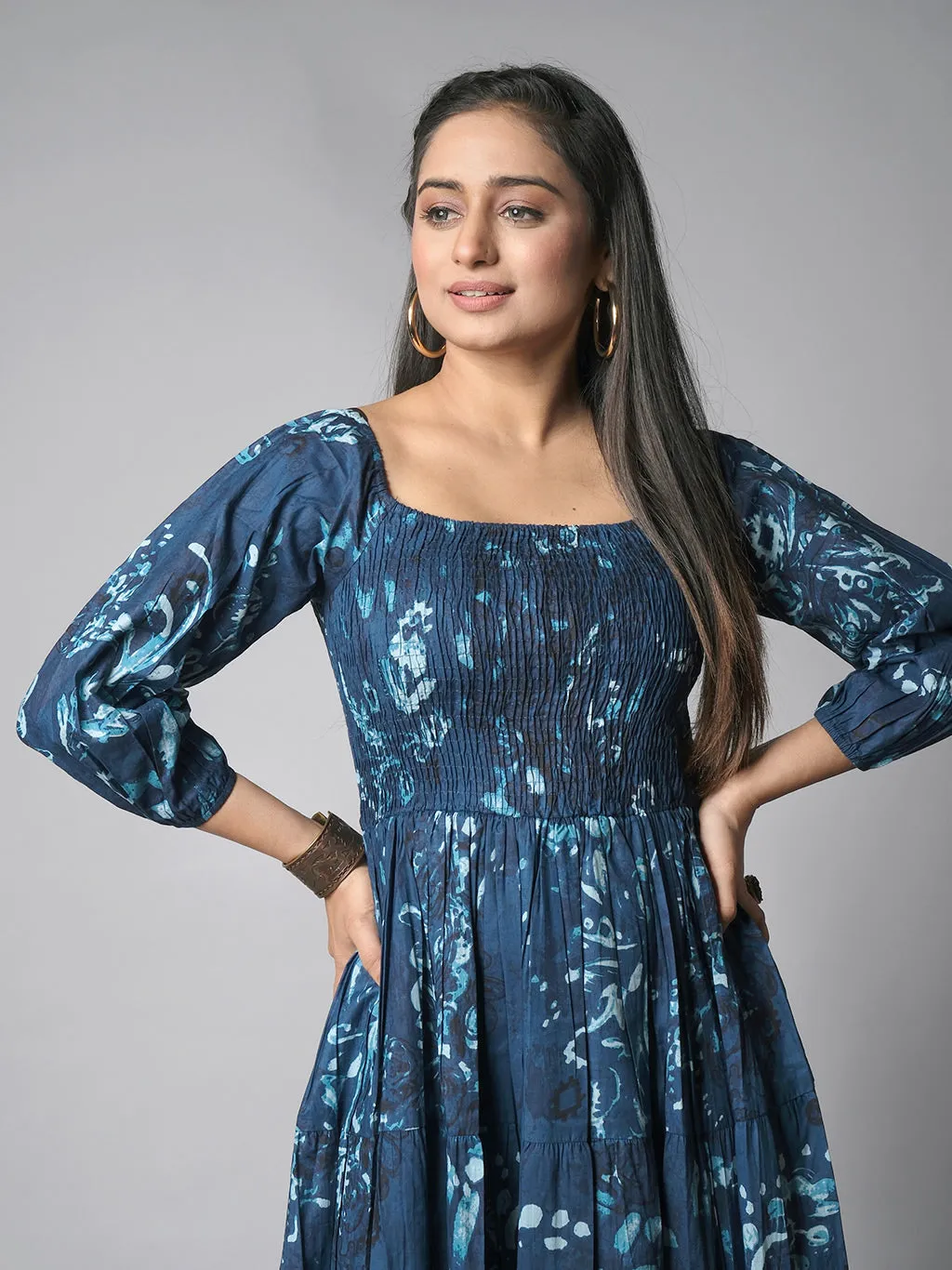 Ekisha's women shibori printed navy cotton midi dress