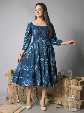 Ekisha's women shibori printed navy cotton midi dress