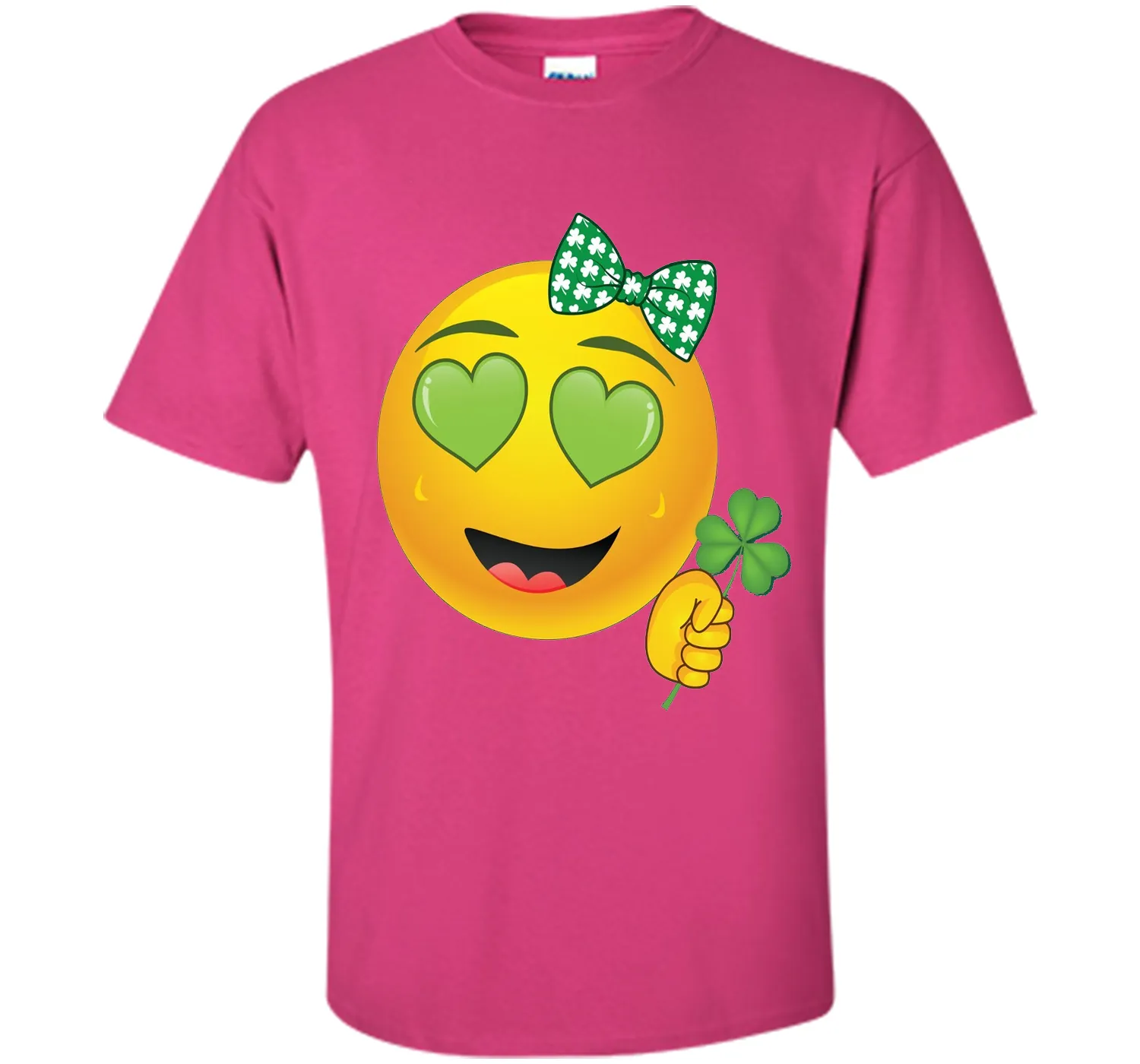 Emoji St Patricks Day Green Heart Eyes Bow Girls T-Shirt