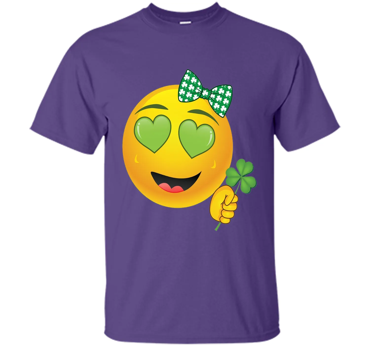 Emoji St Patricks Day Green Heart Eyes Bow Girls T-Shirt