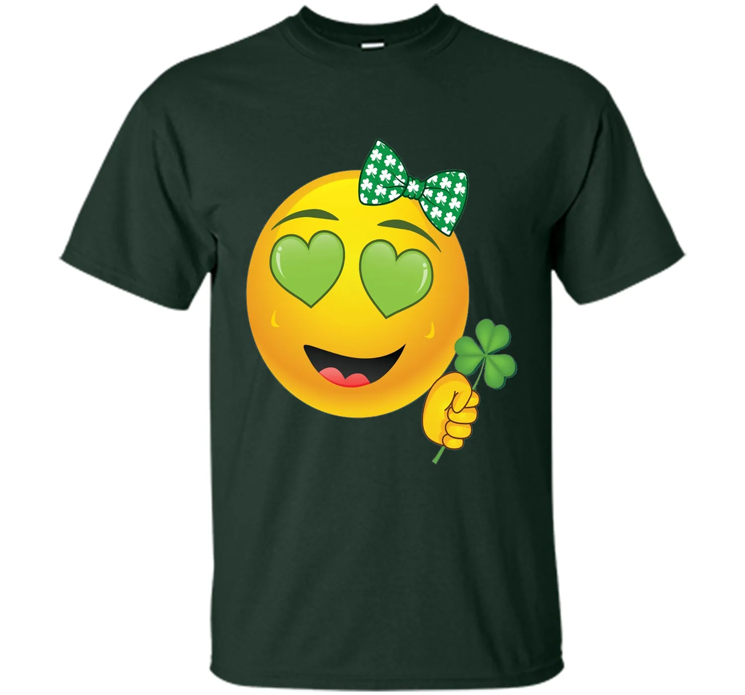 Emoji St Patricks Day Green Heart Eyes Bow Girls T-Shirt