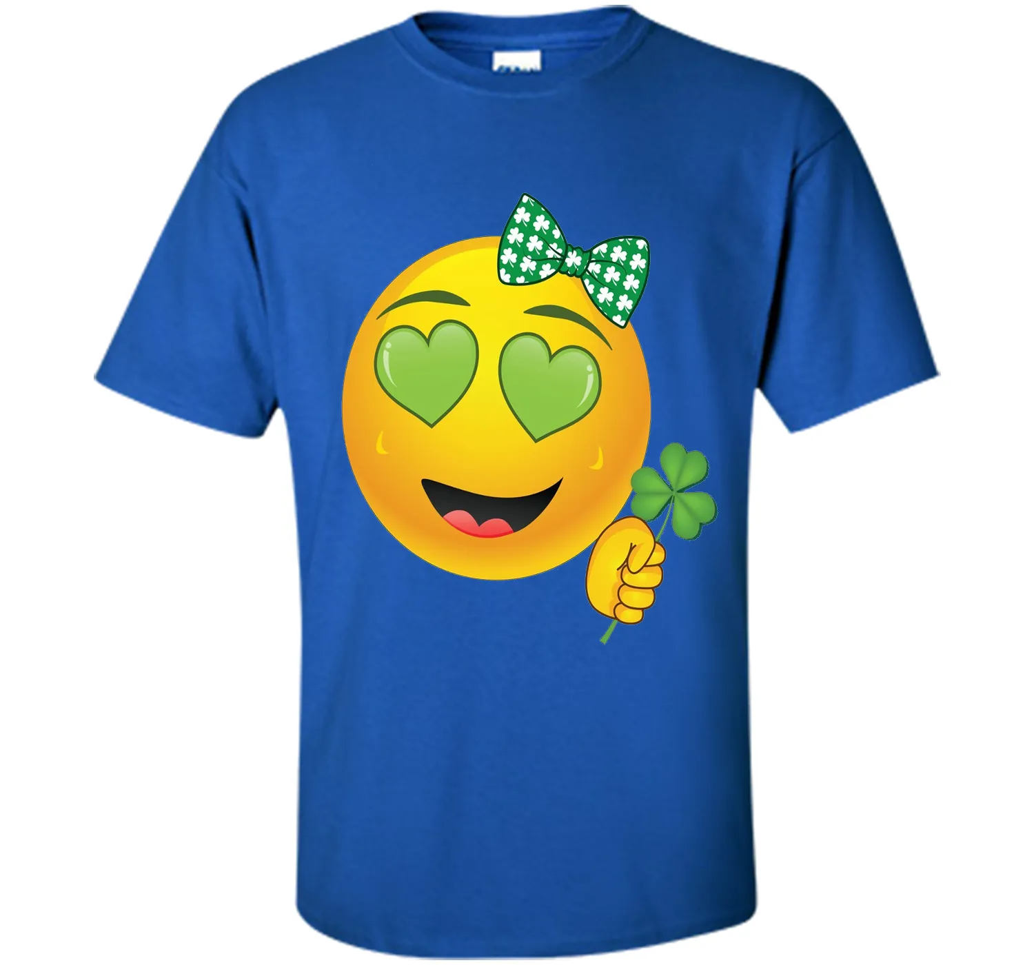 Emoji St Patricks Day Green Heart Eyes Bow Girls T-Shirt