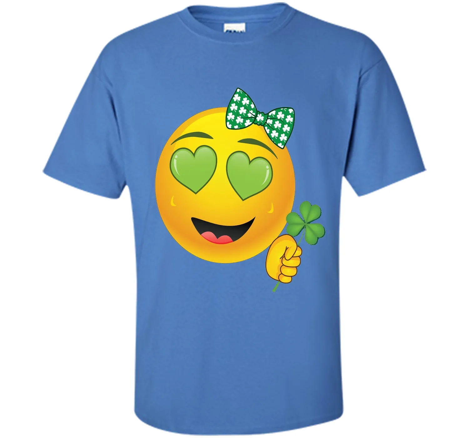 Emoji St Patricks Day Green Heart Eyes Bow Girls T-Shirt