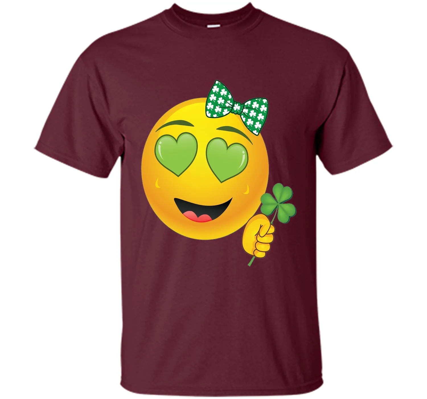 Emoji St Patricks Day Green Heart Eyes Bow Girls T-Shirt