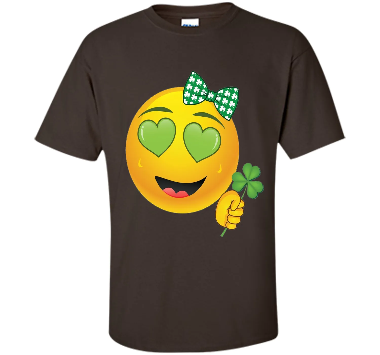 Emoji St Patricks Day Green Heart Eyes Bow Girls T-Shirt