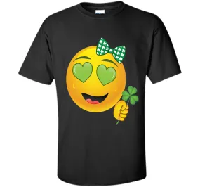 Emoji St Patricks Day Green Heart Eyes Bow Girls T-Shirt