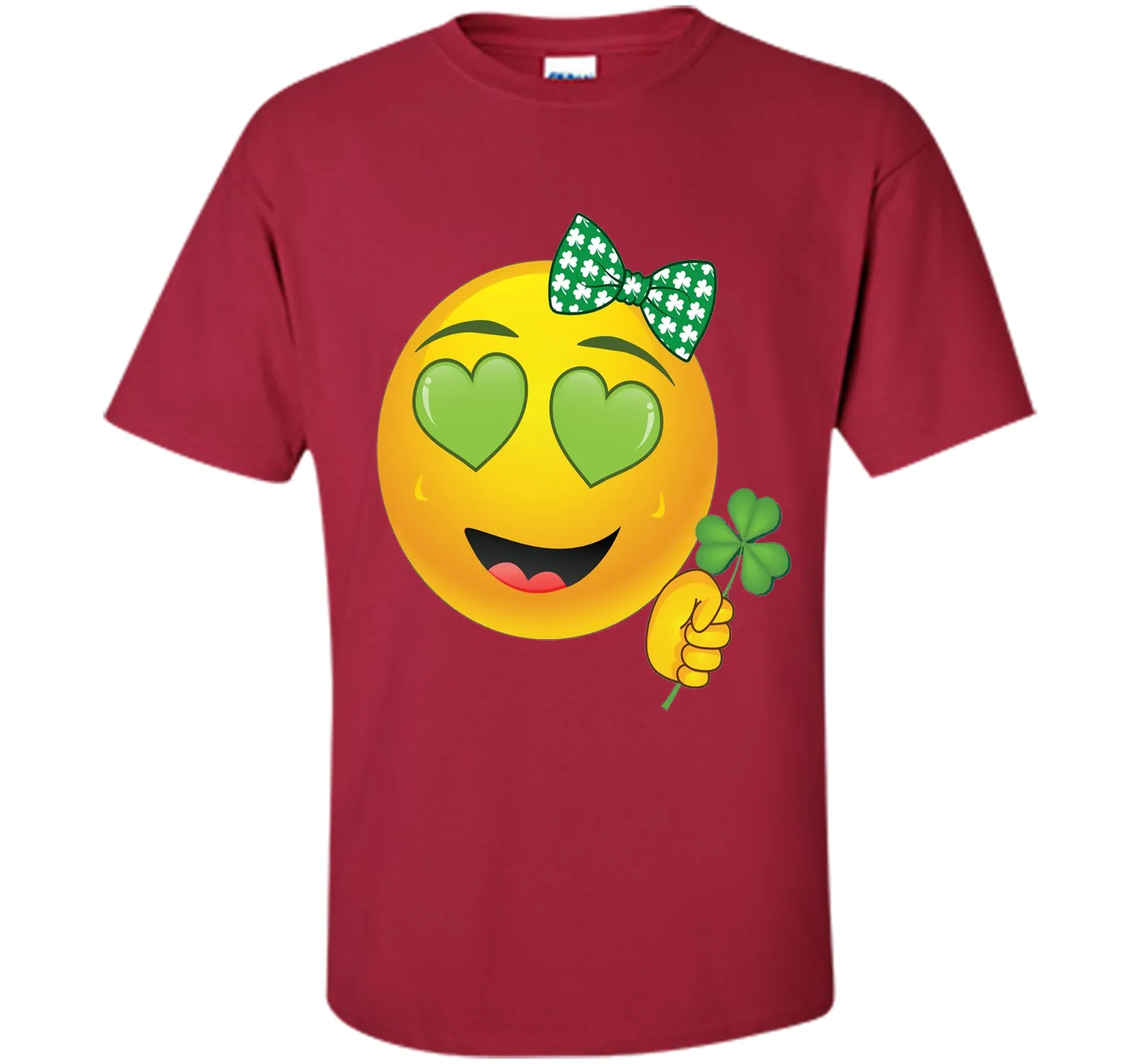 Emoji St Patricks Day Green Heart Eyes Bow Girls T-Shirt