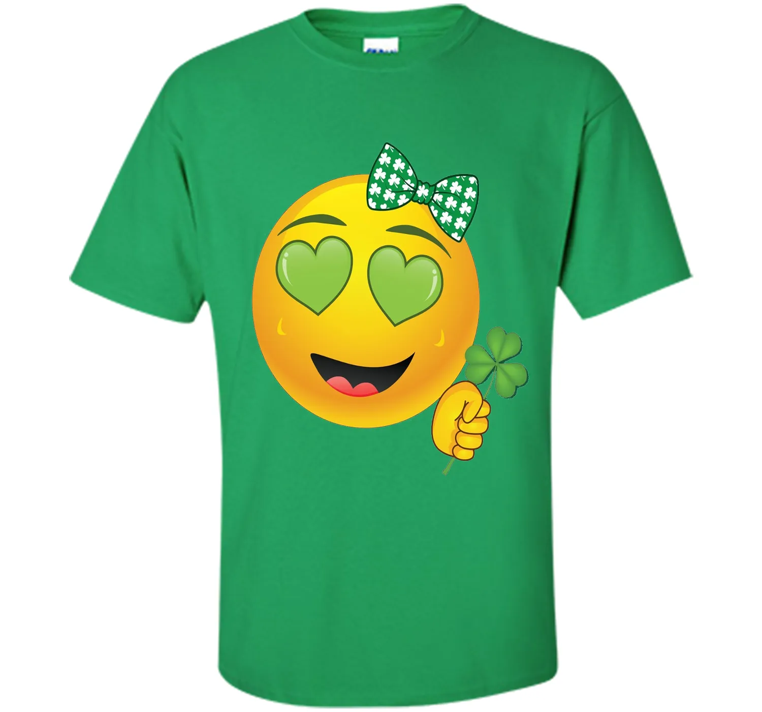 Emoji St Patricks Day Green Heart Eyes Bow Girls T-Shirt