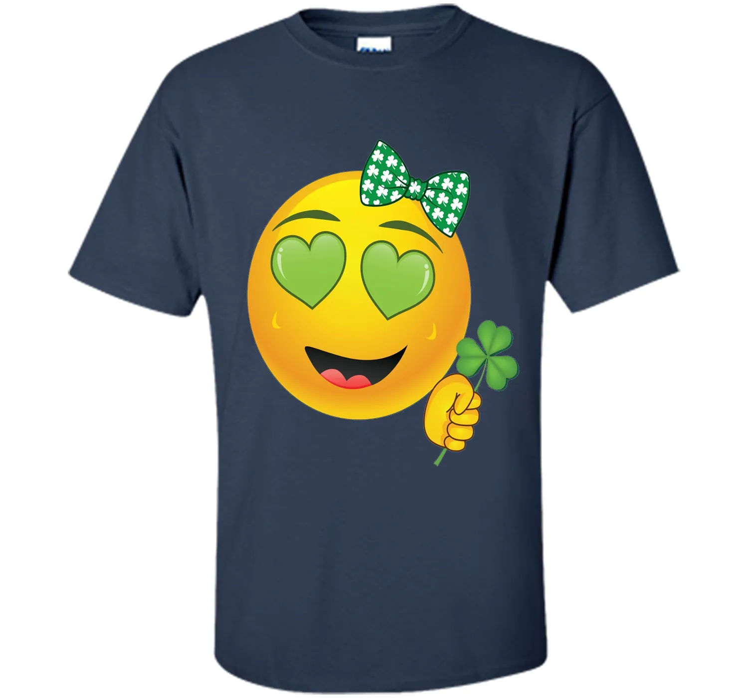 Emoji St Patricks Day Green Heart Eyes Bow Girls T-Shirt