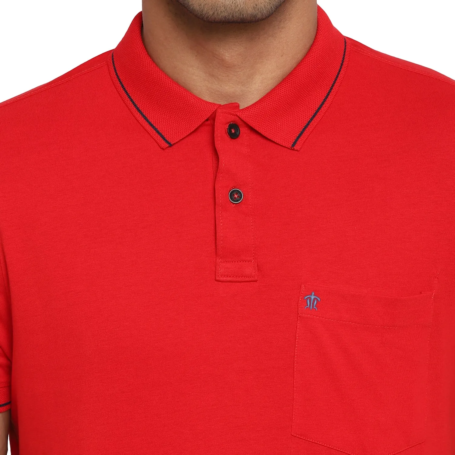 Essentials Red Solid Polo Neck T-Shirt