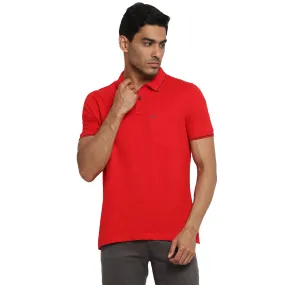 Essentials Red Solid Polo Neck T-Shirt
