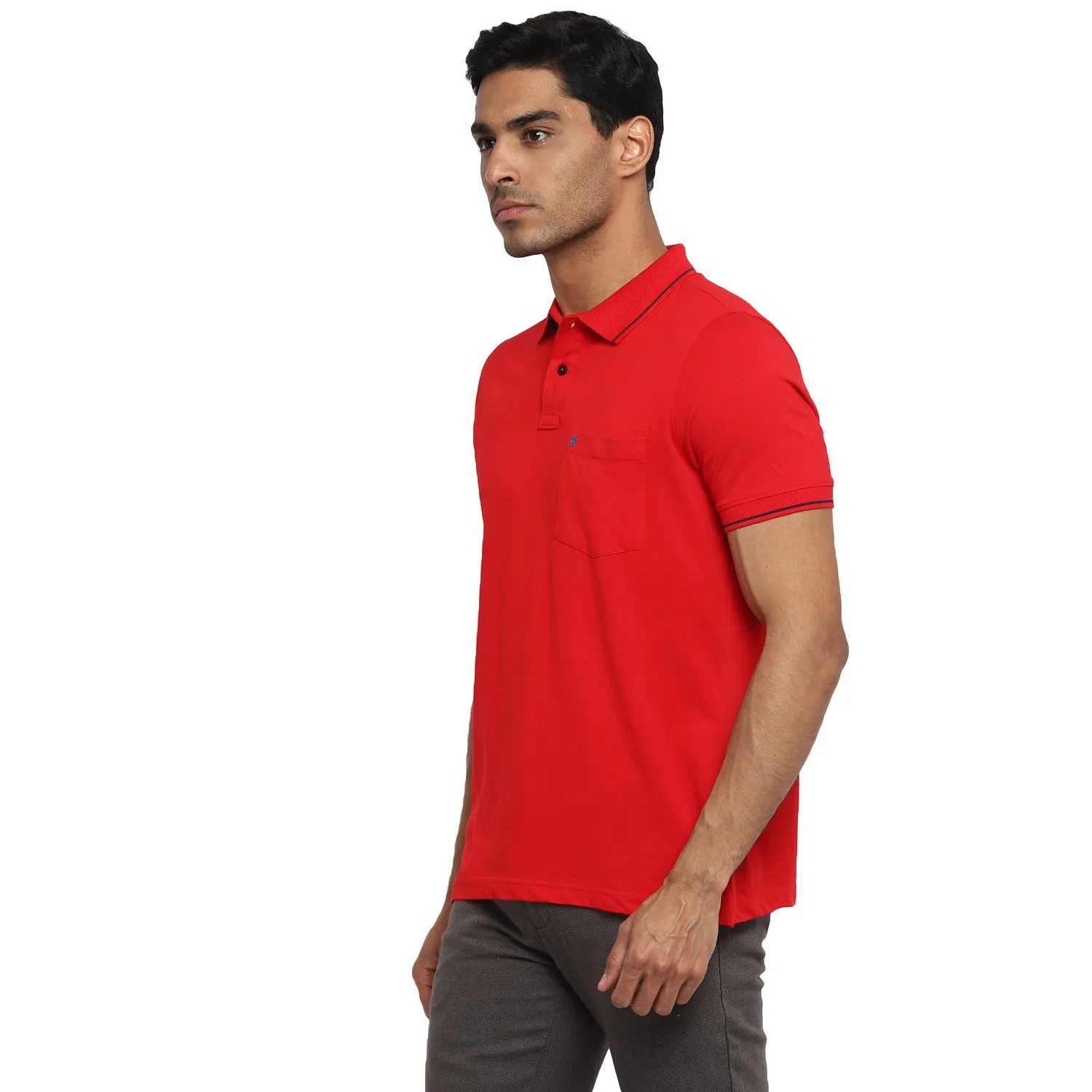 Essentials Red Solid Polo Neck T-Shirt
