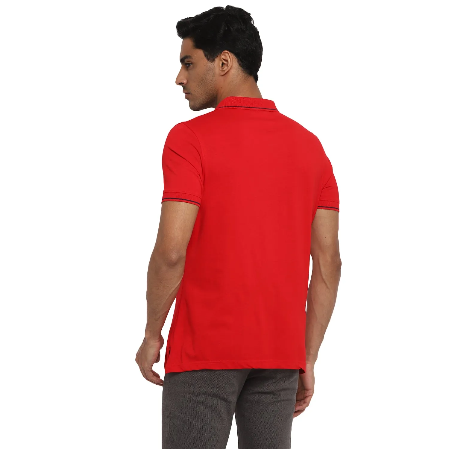 Essentials Red Solid Polo Neck T-Shirt