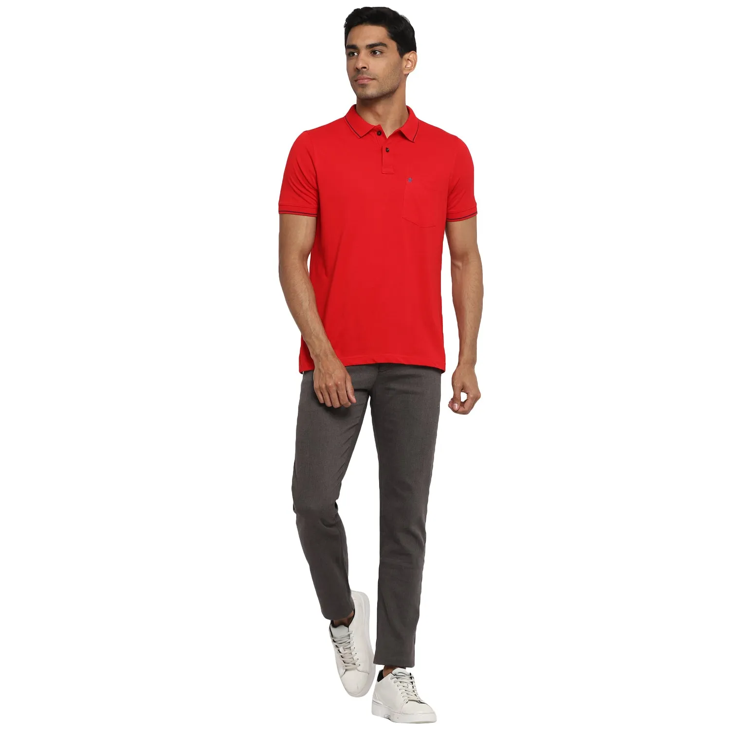 Essentials Red Solid Polo Neck T-Shirt