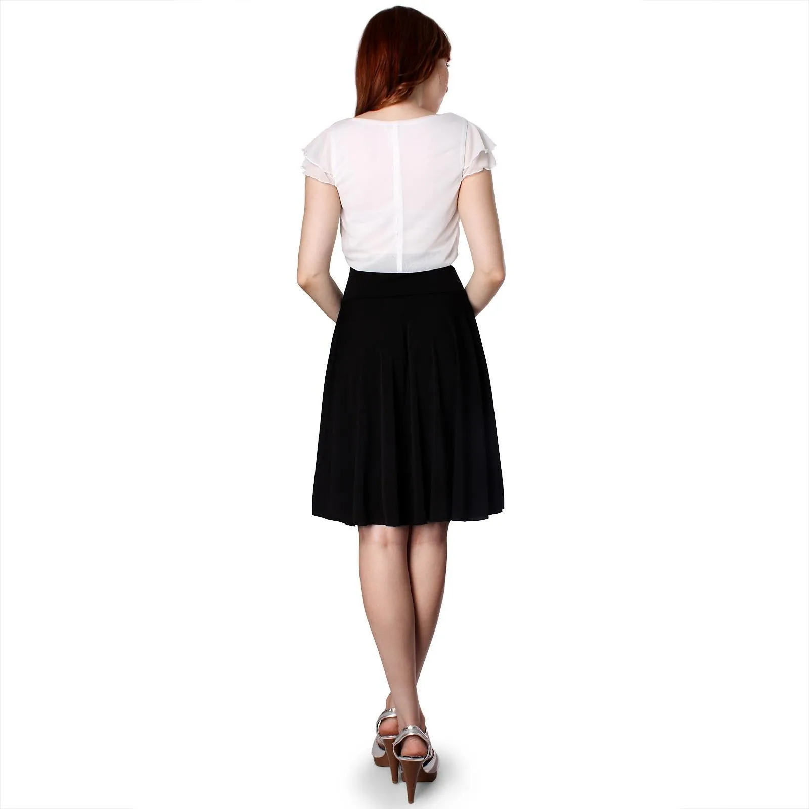 Evanese Women's Double Sleeves Pleat Top and A Line Circle Skirt Cocktail Dress