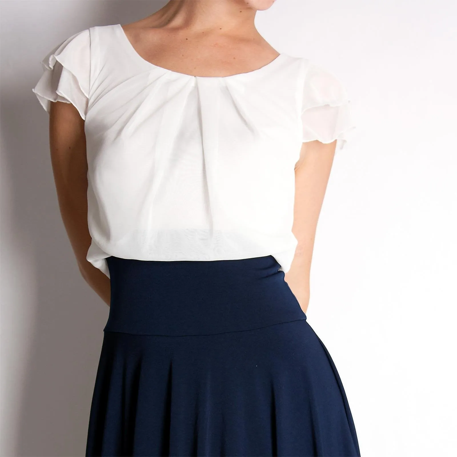 Evanese Women's Double Sleeves Pleat Top and A Line Circle Skirt Cocktail Dress
