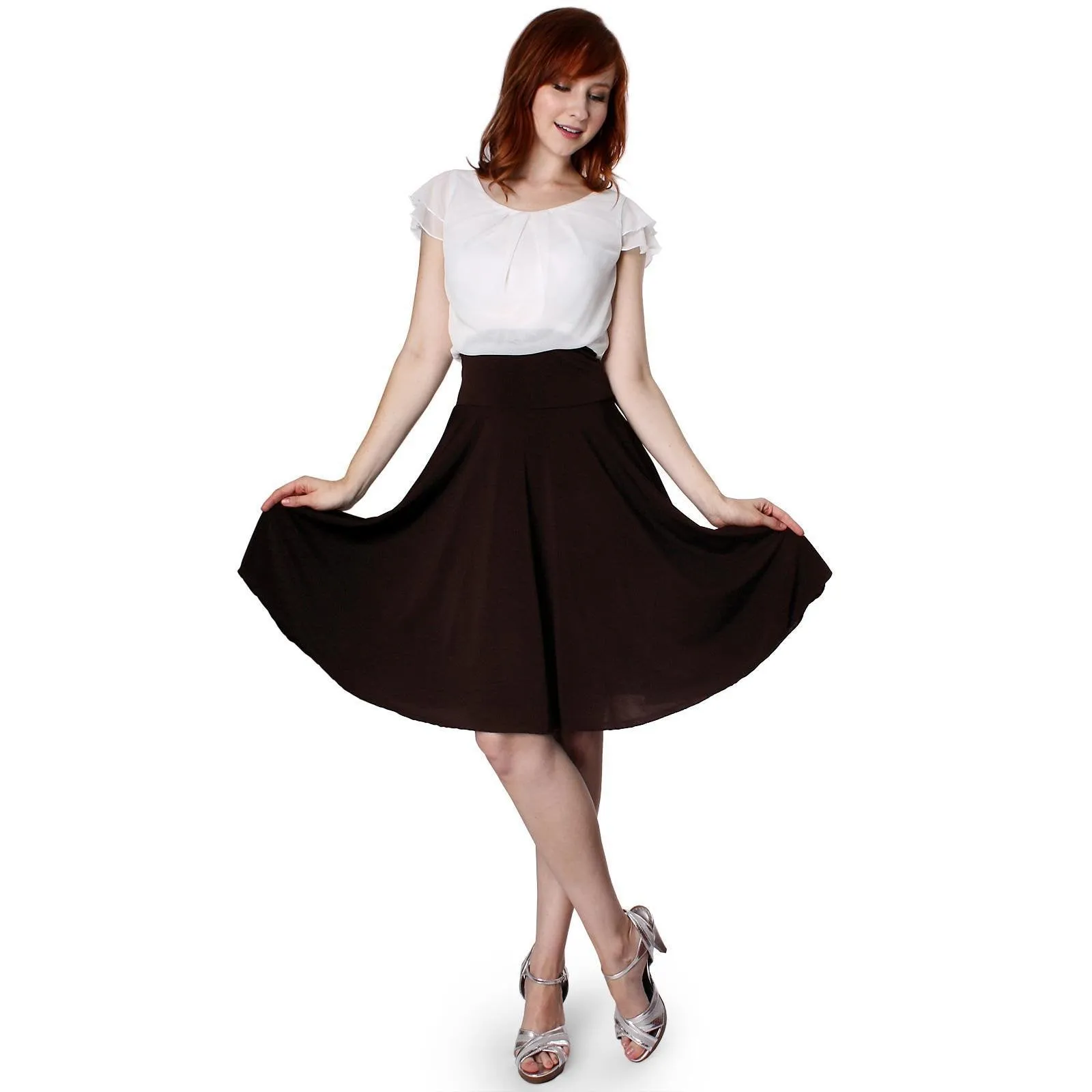 Evanese Women's Double Sleeves Pleat Top and A Line Circle Skirt Cocktail Dress