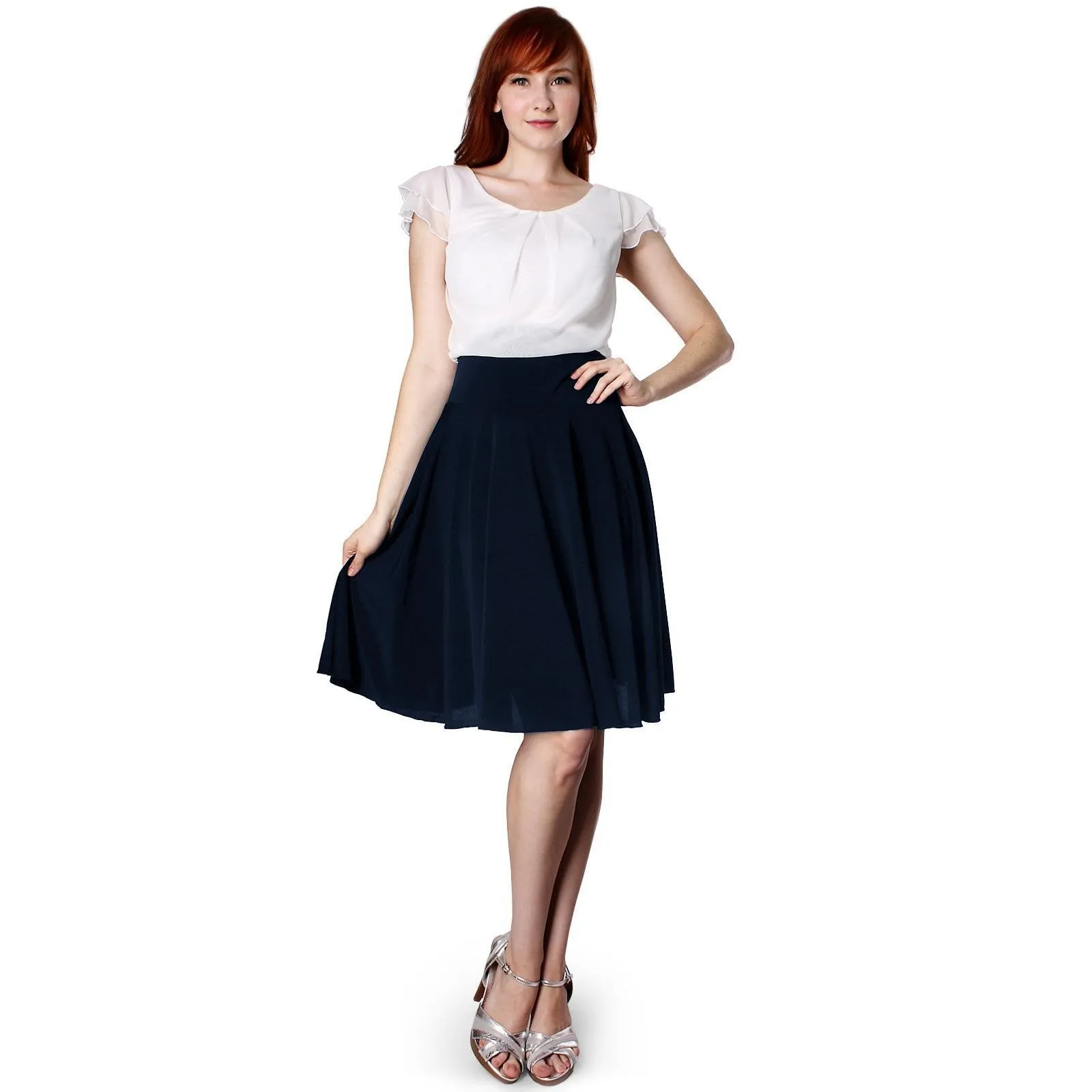 Evanese Women's Double Sleeves Pleat Top and A Line Circle Skirt Cocktail Dress