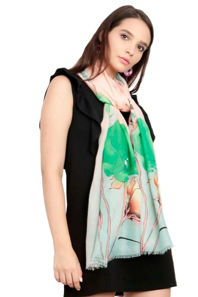 FabSeasons Green Viscose Colorful Floral Printed Soft & Stylish Scarf