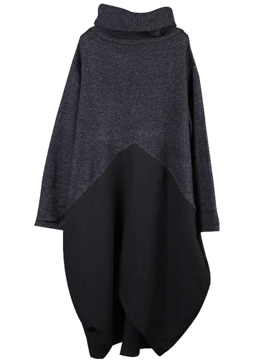 Fashion Solid Color Loose High Collar Dress