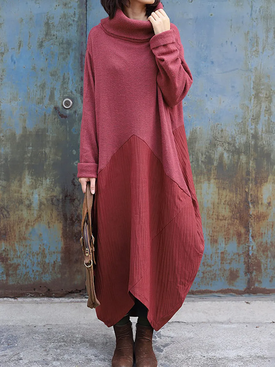 Fashion Solid Color Loose High Collar Dress