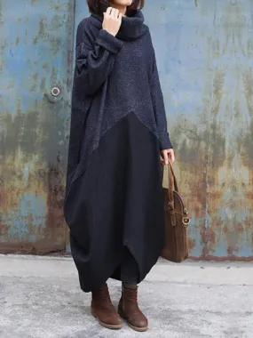 Fashion Solid Color Loose High Collar Dress