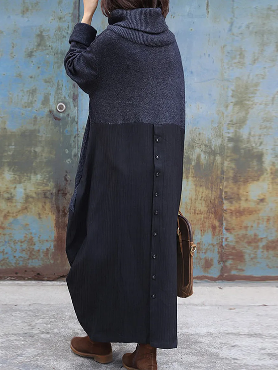 Fashion Solid Color Loose High Collar Dress