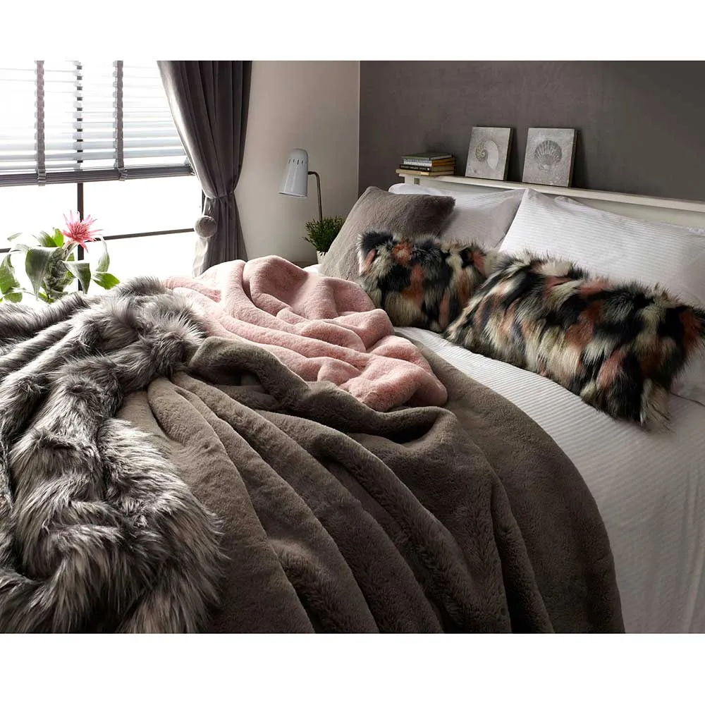 Faux Fur Bed Throw Blue Wolf Animal Print by Katrina Hampton