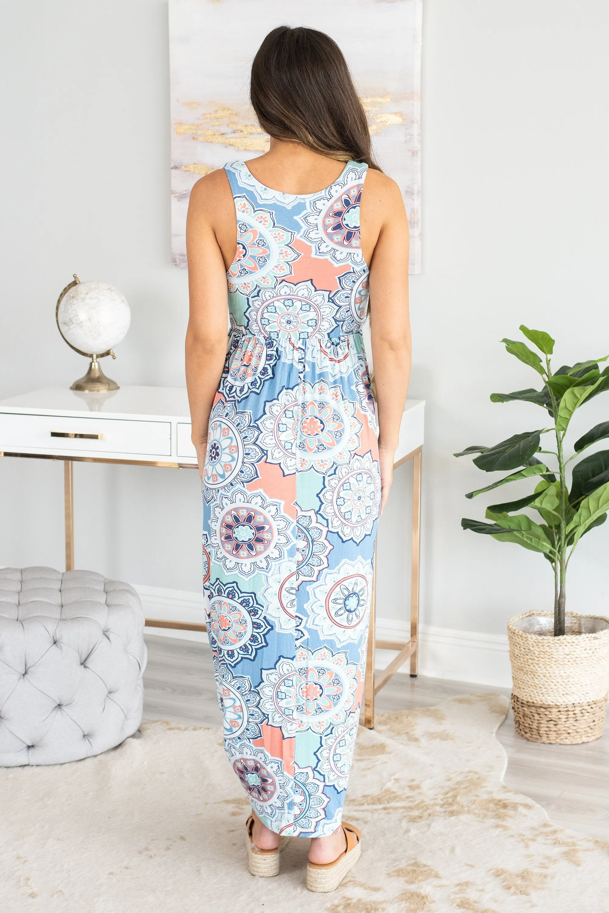 Feeling Active Blue Medallion Maxi Dress
