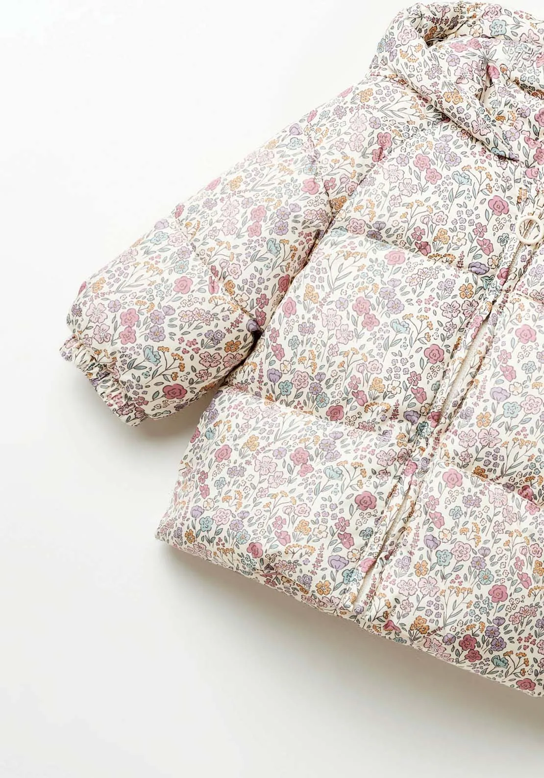 Floral Puffer Jacket - Beige