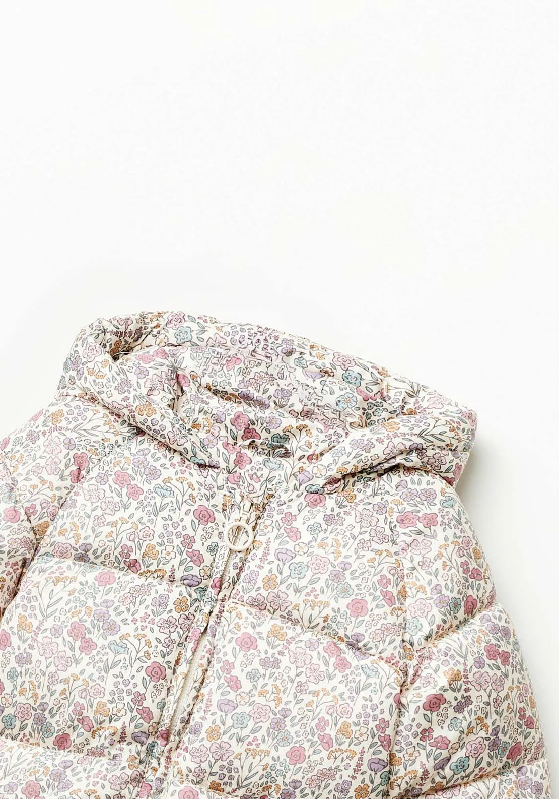 Floral Puffer Jacket - Beige