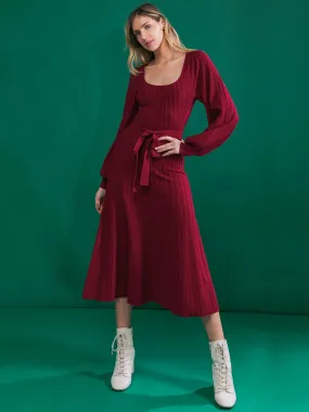 Flying Tomato Puff Sleeve Pleated Belted Sweater Dress - Brands We Love