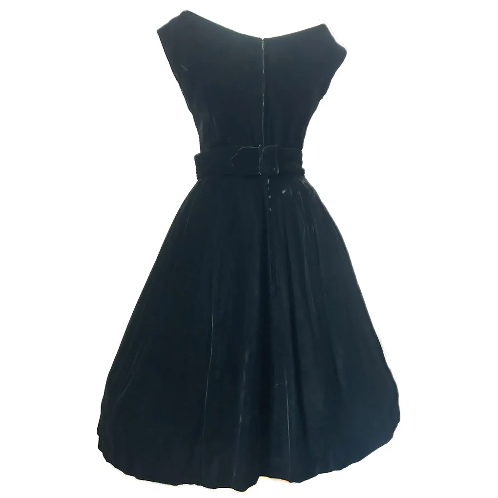 Frank Usher stunning black velvet vintage 1950s evening dress