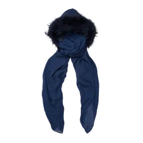 FUR LINED HOOD IN MIDNIGHT BLUE