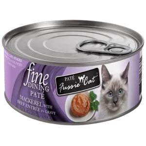 Fussie Cat Fine Dining Pate Mackerel with Beef Entree in Gravy Wet Cat Food, 2.82-oz