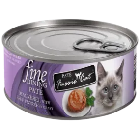 Fussie Cat Fine Dining Pate Mackerel with Beef Entree in Gravy Wet Cat Food, 2.82-oz