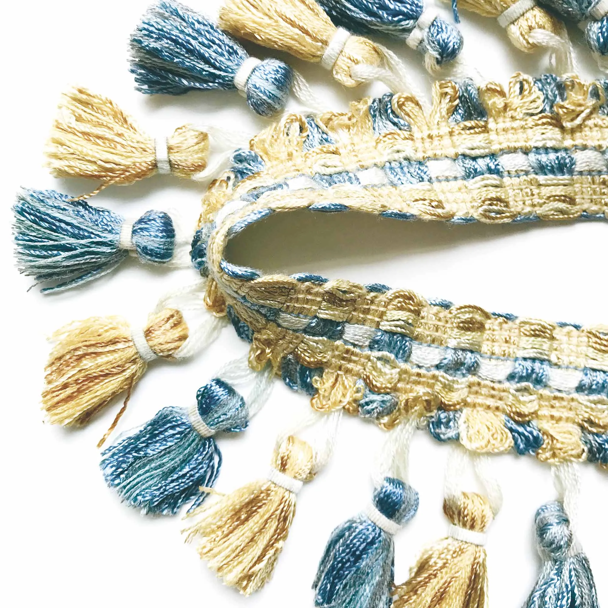 Gold and Azure High Quality Decorative Tassel Trim by the yard