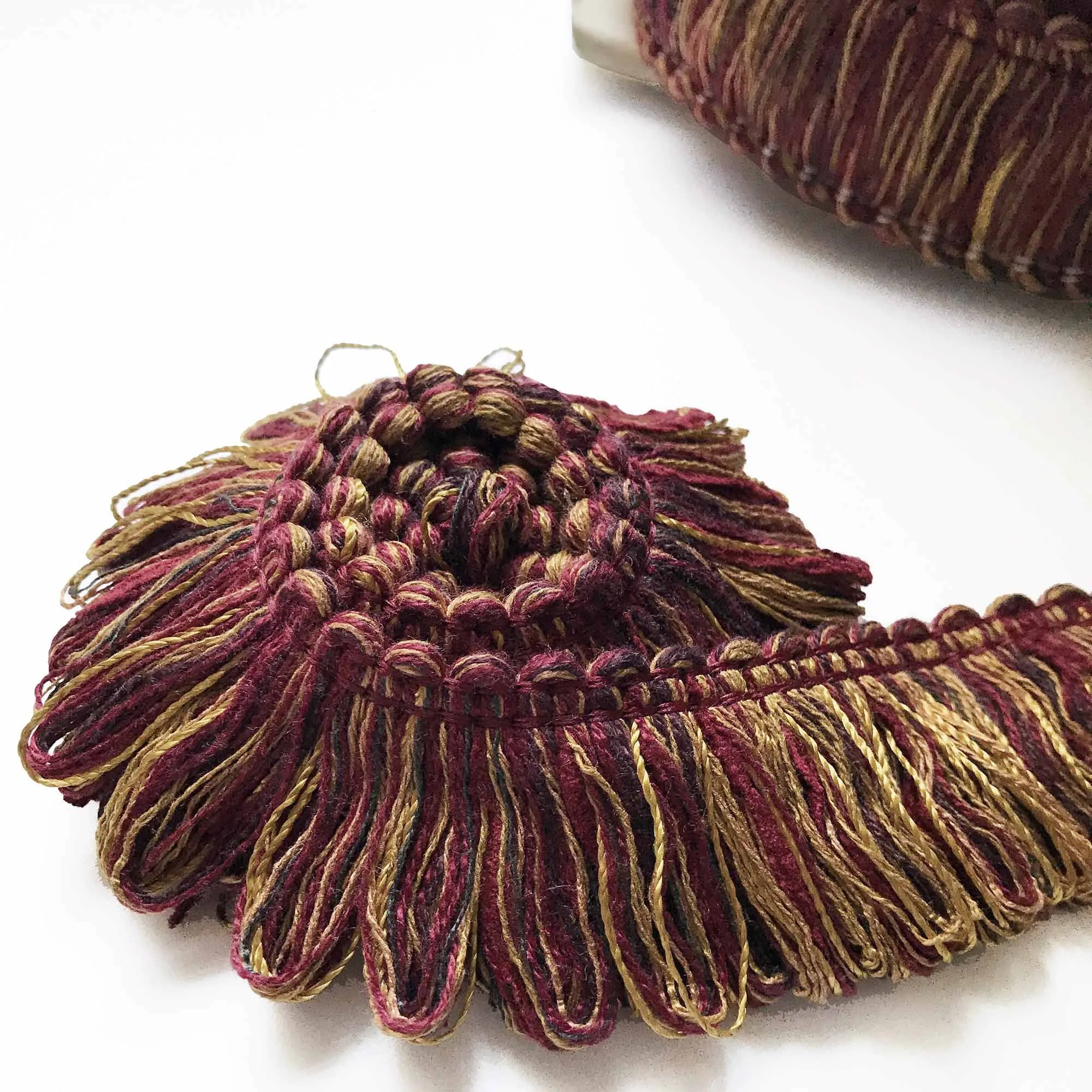 Gold and Burgundy High Quality Decorative Brush Fringe Trim by the yard