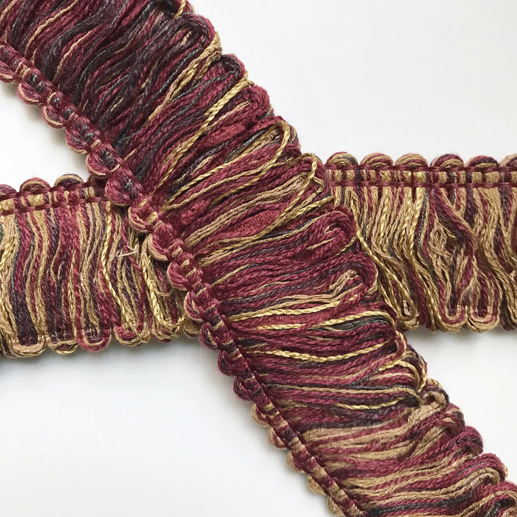 Gold and Burgundy High Quality Decorative Brush Fringe Trim by the yard