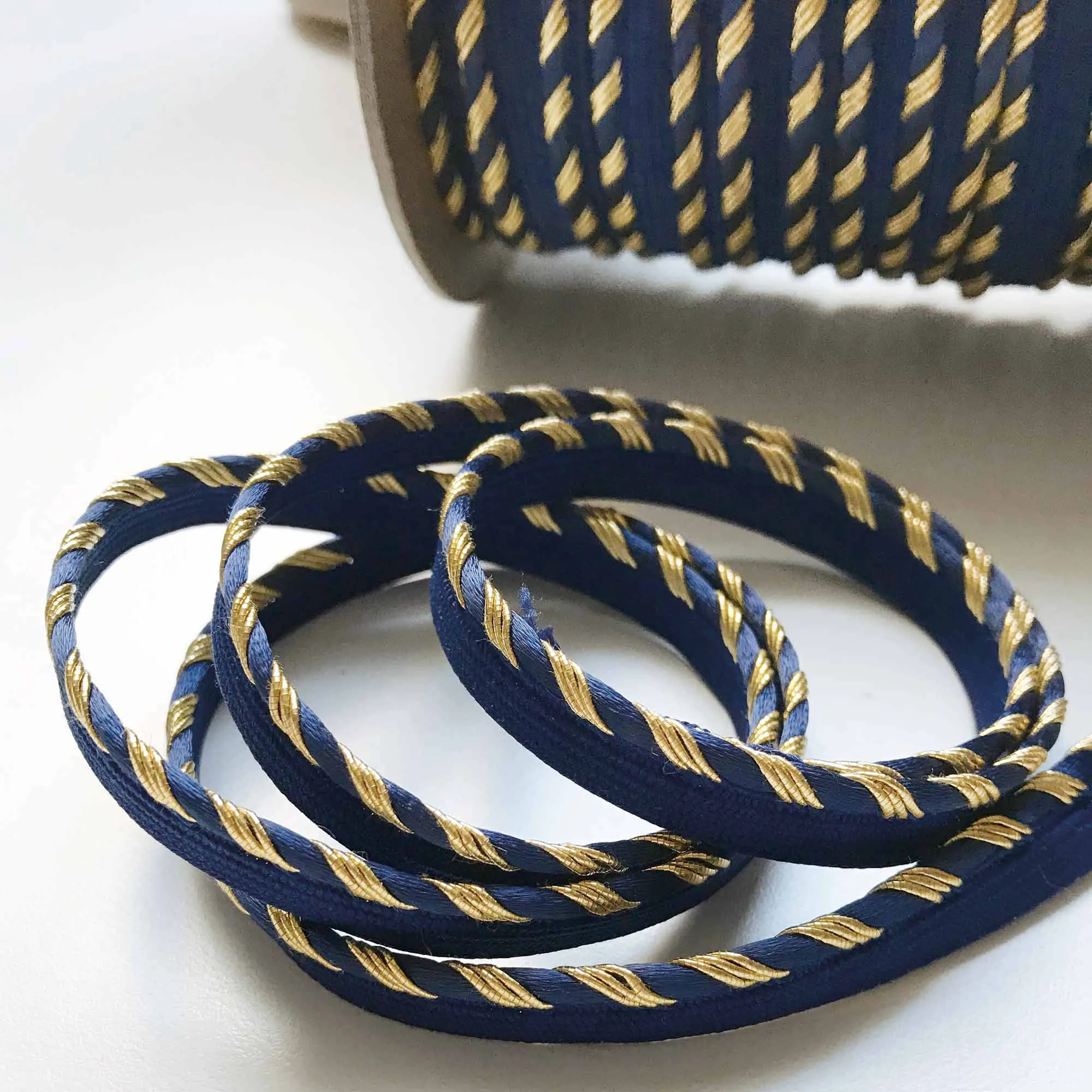 Gold and Indigo High Quality Decorative Lip Cord Trim by the yard