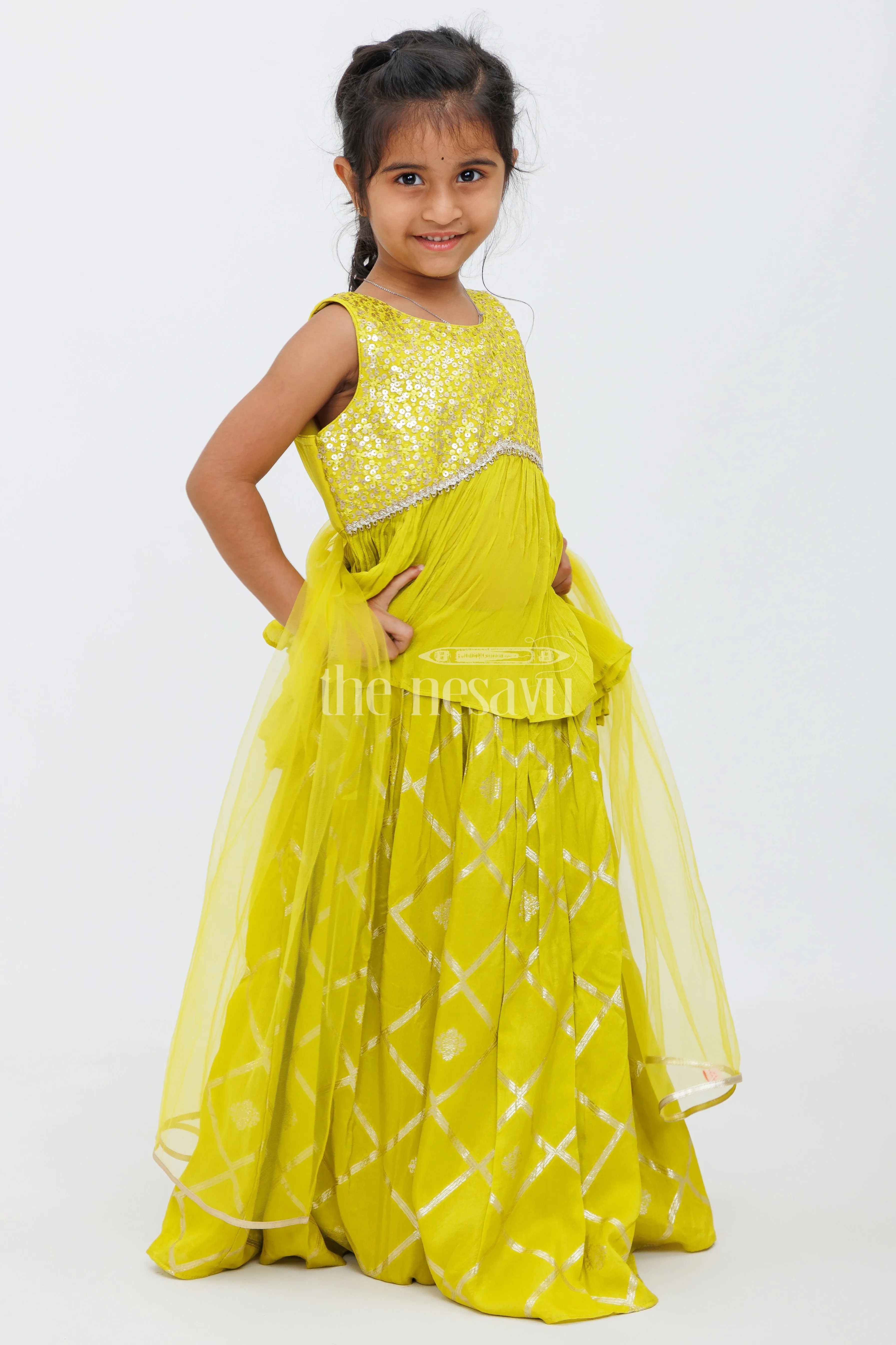 Green Western Party Gown for Girls with Sequin Detailing