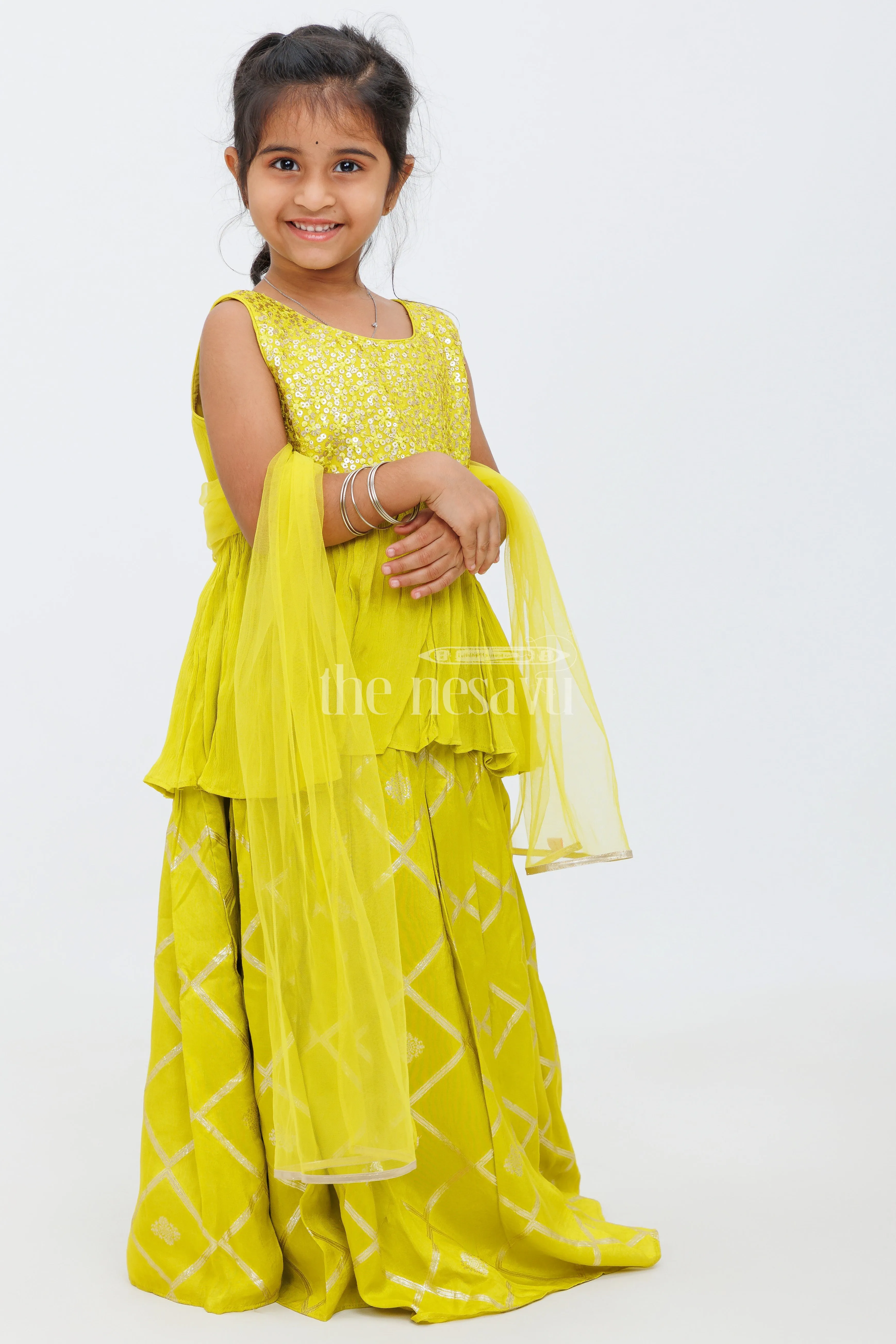Green Western Party Gown for Girls with Sequin Detailing