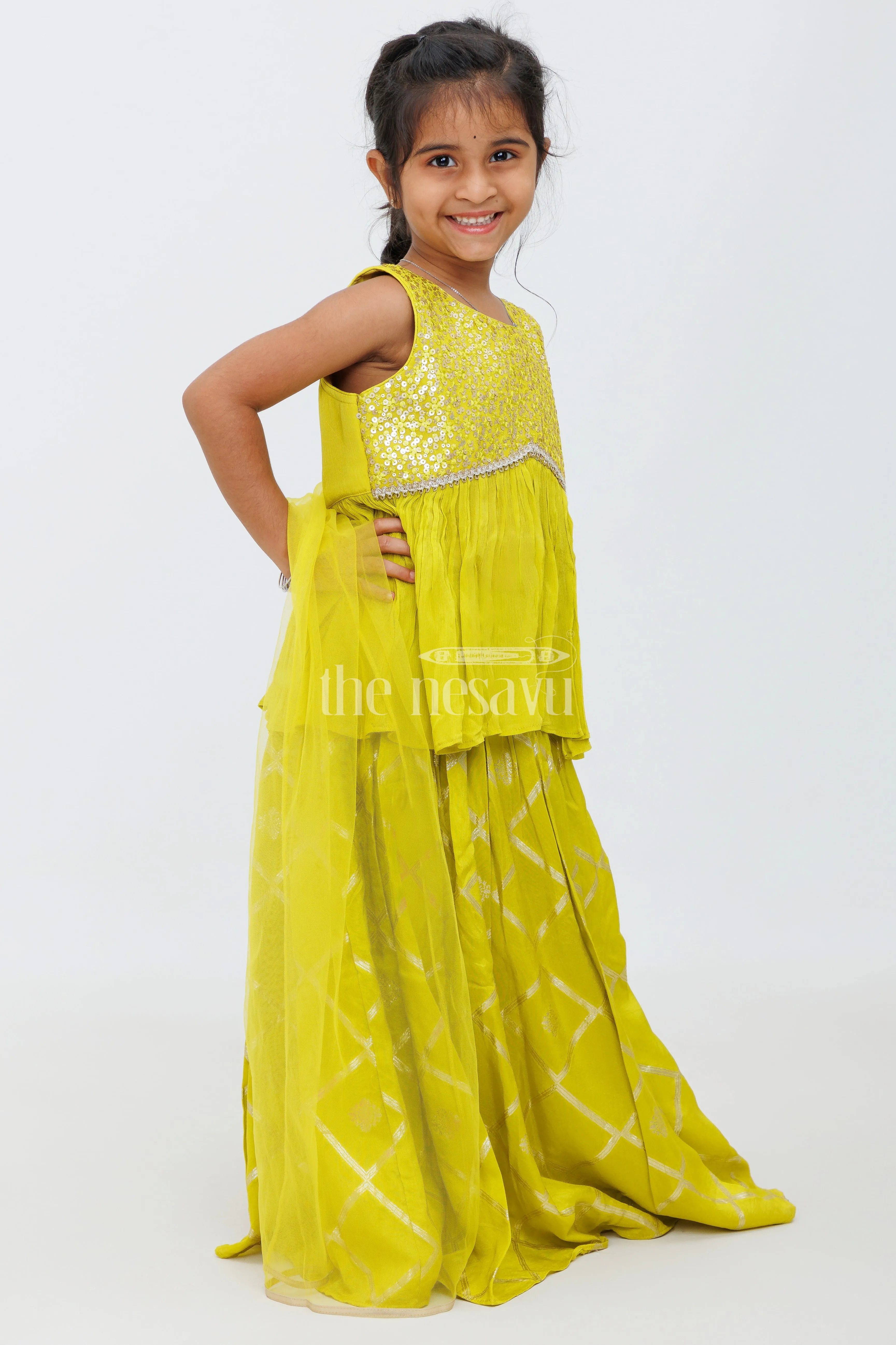 Green Western Party Gown for Girls with Sequin Detailing