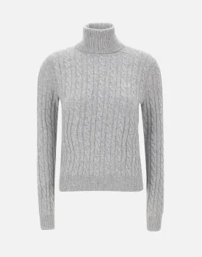 Grey Cable Knit Turtleneck Sweater