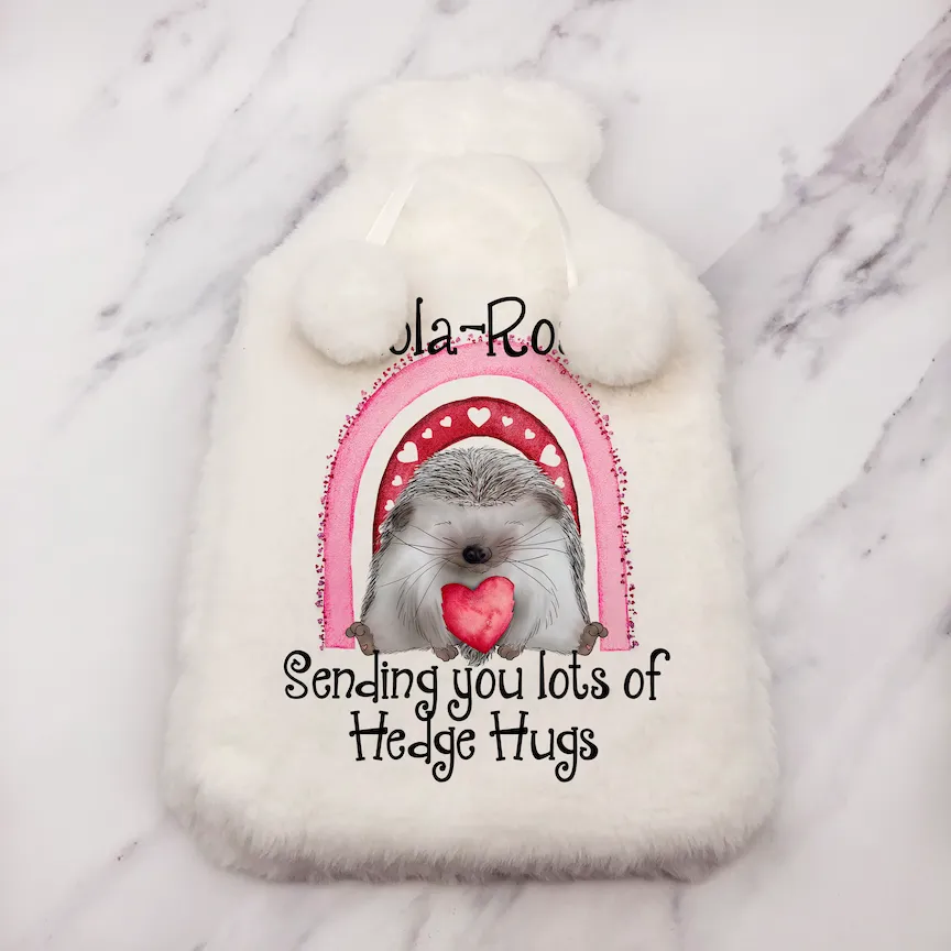 Hedgehog Sending Hugs Personalised Hot Water Bottle Cover