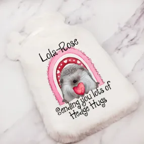 Hedgehog Sending Hugs Personalised Hot Water Bottle Cover
