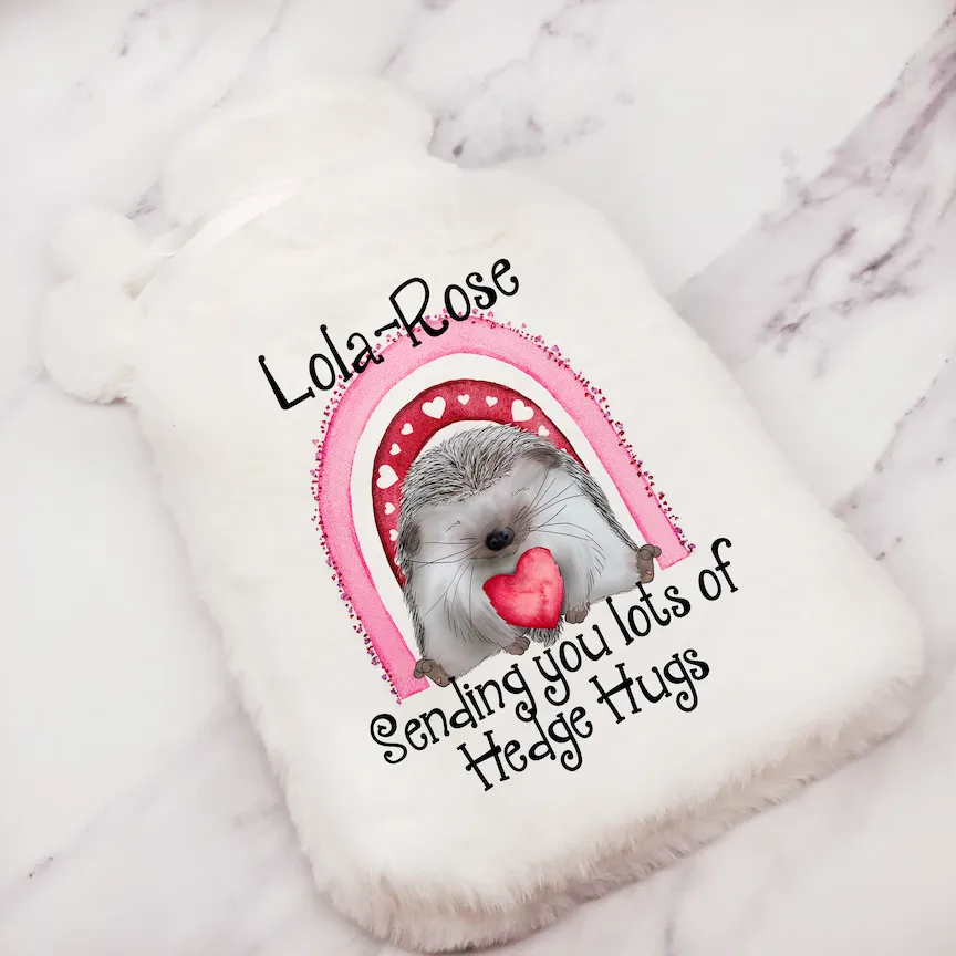 Hedgehog Sending Hugs Personalised Hot Water Bottle Cover
