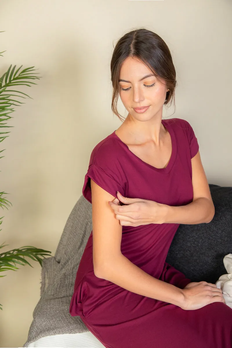 Hidden Pocket Batwing Sleeve V Neck Long Dress