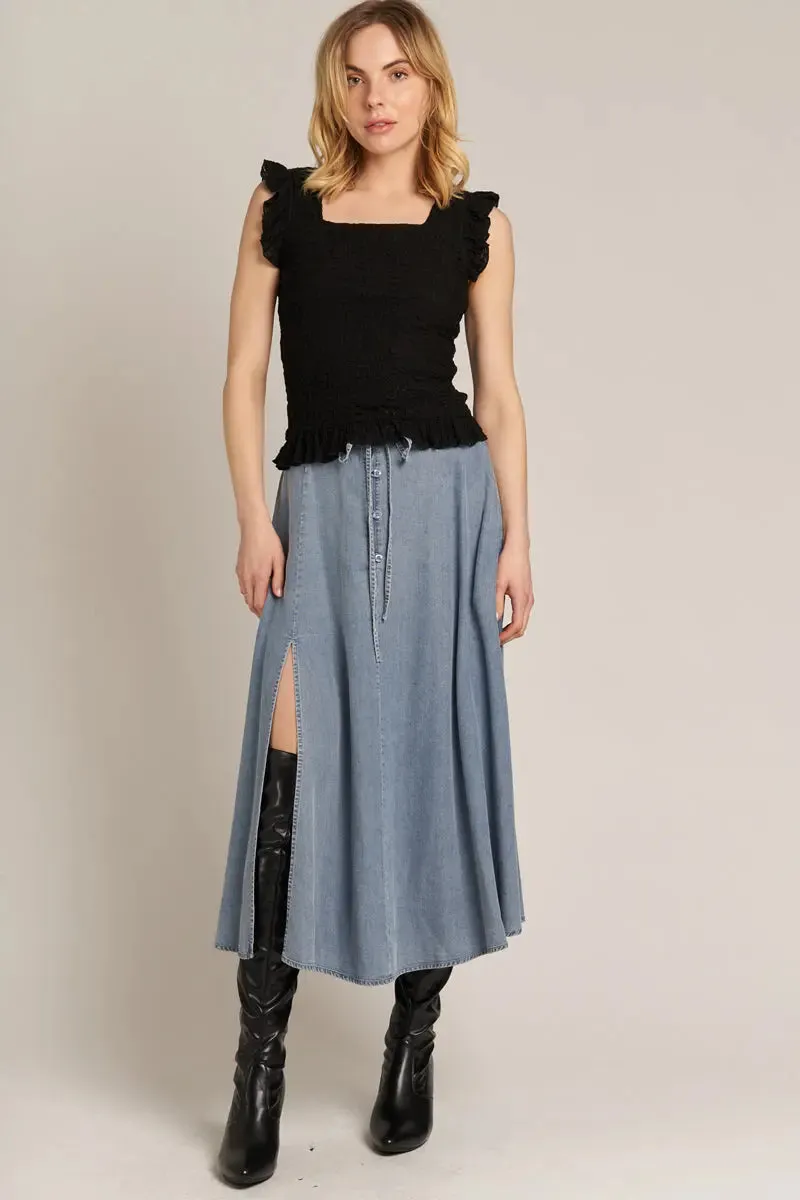 Howdy Denim Skirt – Effortless Comfort with a Chic Edge